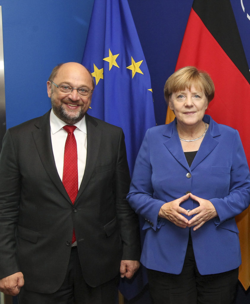 Martin Schulz et Angela Merkel, deux figures charismatiques d'une Allemagne fractionnée. © European Union 2014